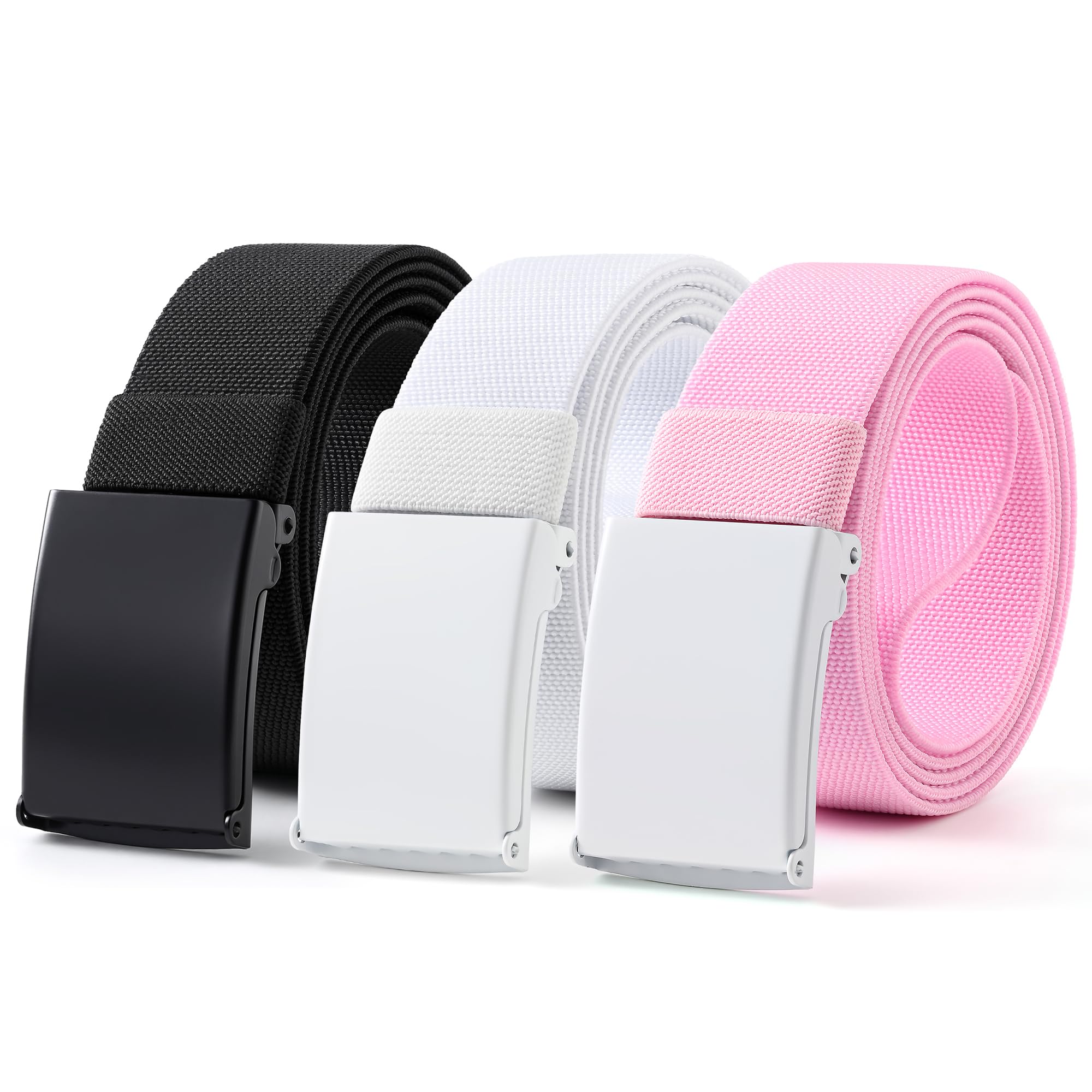Mile High Life Stretch Canvas Belt for Men, Golf Casual Elastic Web Belt, Top Military Buckle, Adjustable Cut to Fit