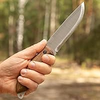 Vista 5 de BPSKNIVES HK5 CSH - Cuchillo para zurdos - Cuchillo de camping de espiga completa con funda de cuero - Cuchillos tácticos de supervivencia