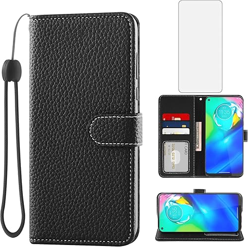 Miniatura 1 de Asuwish Funda de teléfono para Moto G Power 2020 con protector de pantalla de vidrio templado y funda de cartera, soporte para tarjetas, accesorios