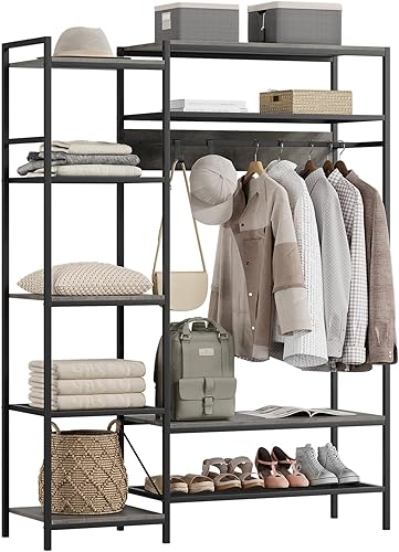 Alkmaar Organizador de armario industrial independiente de 71 pulgadas perchero de ropa con banco de almacenamiento estante de ropa resistente para