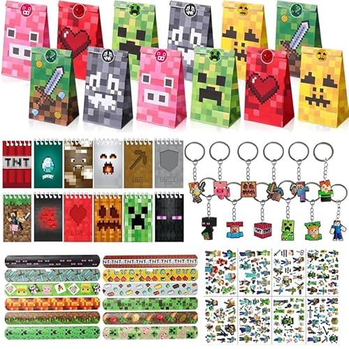 HYZMSZA Videojuego Party Mitgebsel, Fiesta Cumpleaños de Regalo, Regalos Fiesta los Niños, Libreta Llaveros Pegatinas Pulseras Bolsa Tatuajes Temporales, Videojuegos Artículos