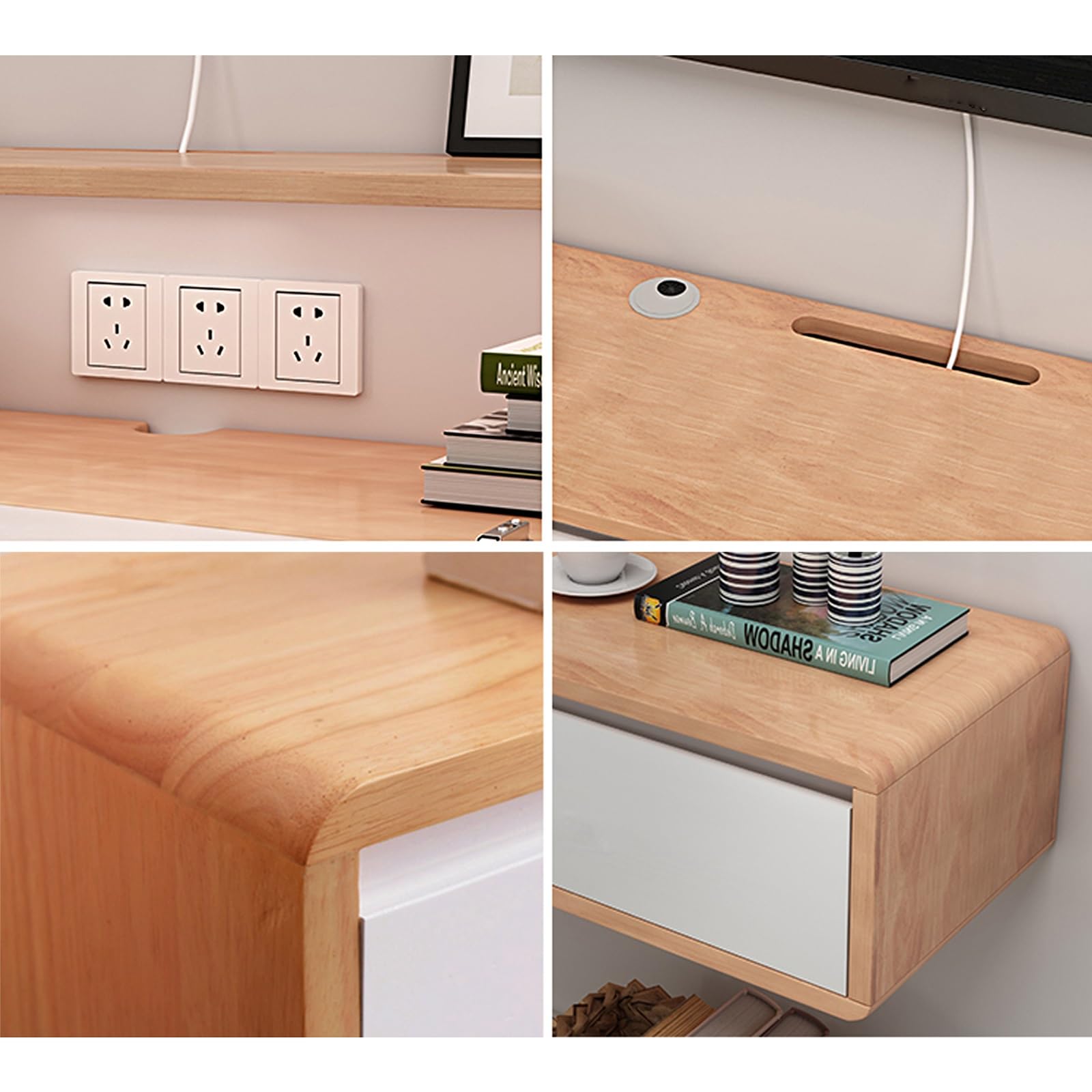 Mobile TV sospeso, Moderno Centro di intrattenimento sospeso con 2 cassetti portaoggetti, mensola TV in Legno massello, Console multimediale per Soggiorno, Camera da Letto (Naturale, 160 cm/63 polli