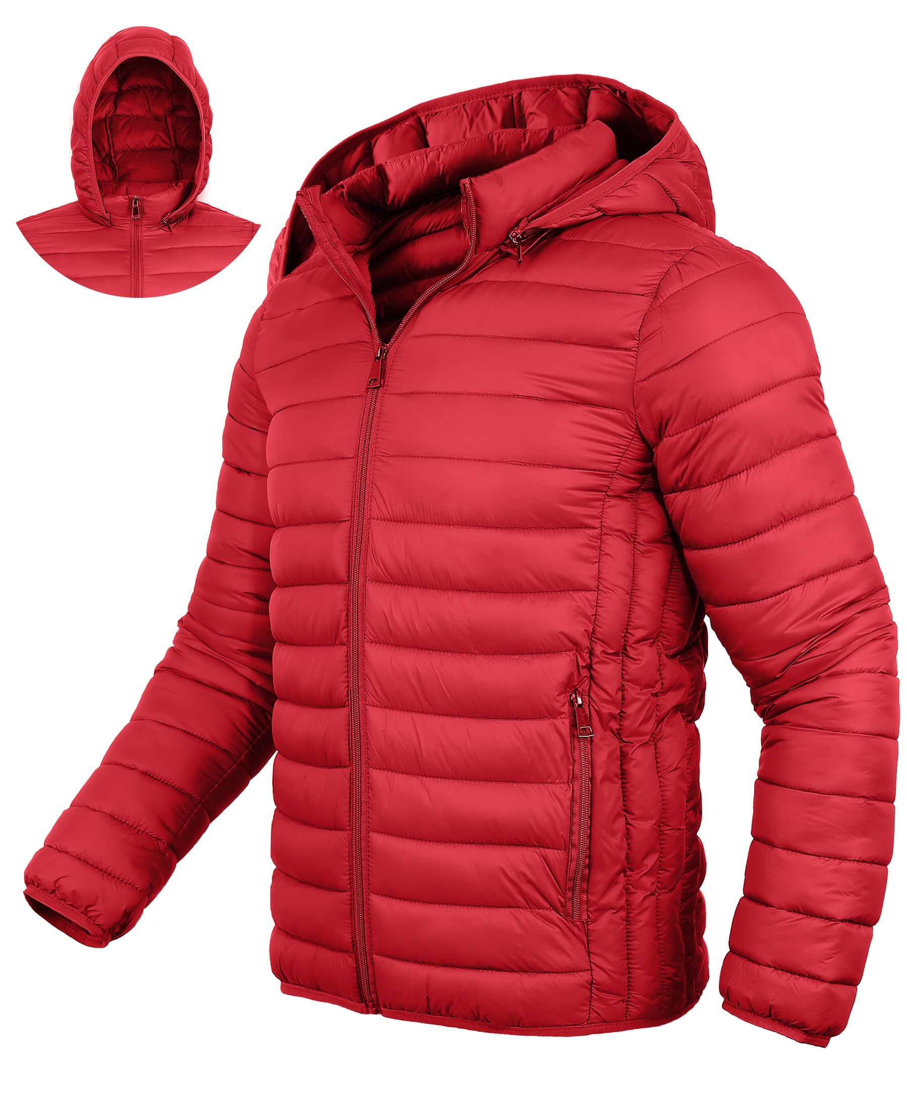 Men's Lightweight Puffer Jacket Down Packable Jacket Winter Coat with Hood