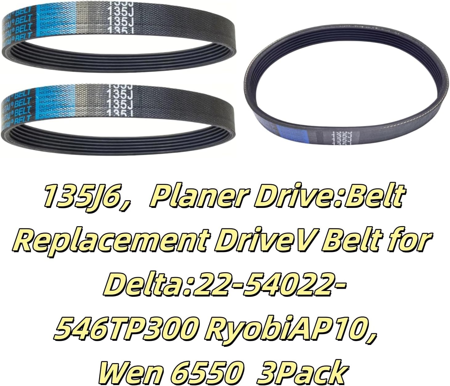 3 Pack 135J6 Planer Drive Belt for Ryobi AP10 AP-12, Delta 22-540 TP300 Ridgid Craftsman