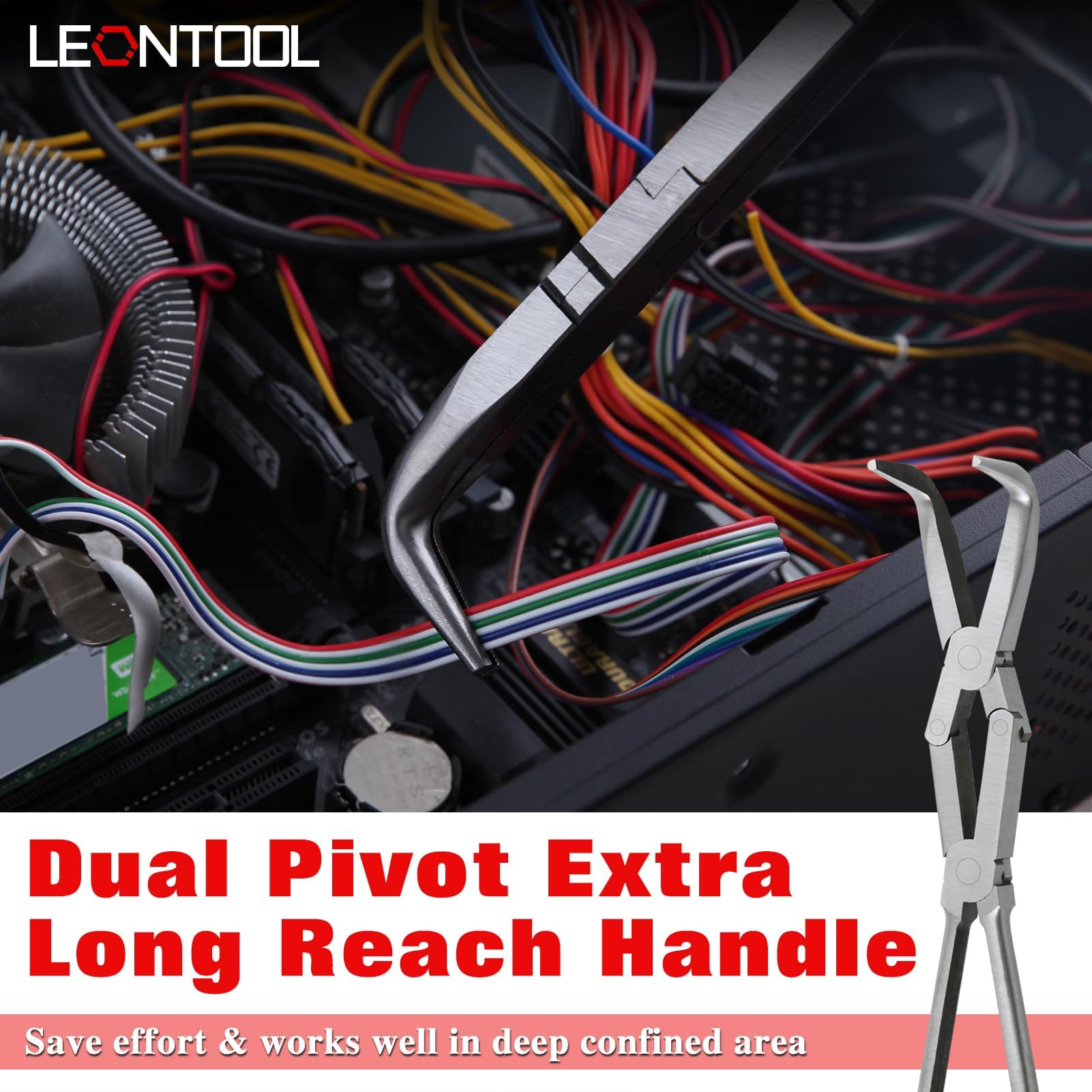 LeonTool 13-Inch Long Reach 90 Degree Bent Nose Pliers with Dual Pivot, Double Joint, Serrated Jaw for Narrow Spaces - Image 3
