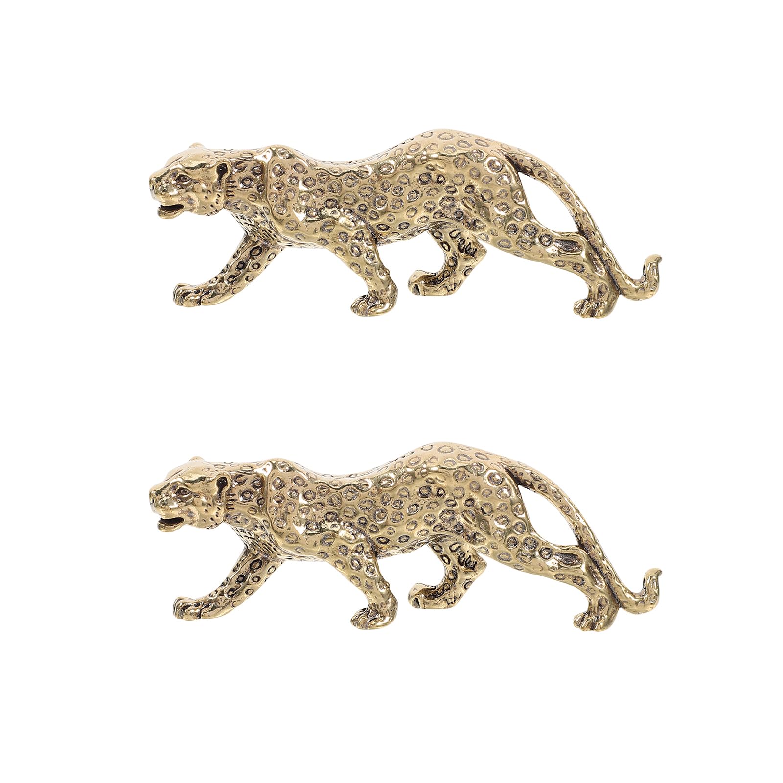 Zerodeko 2 ornamenti leopardati in ottone, scultura di leopardo Feng Shui, statua in ottone ornamento per la casa, statuetta artigianale in ottone squisita decorazione leopardo oro armadio fortunato