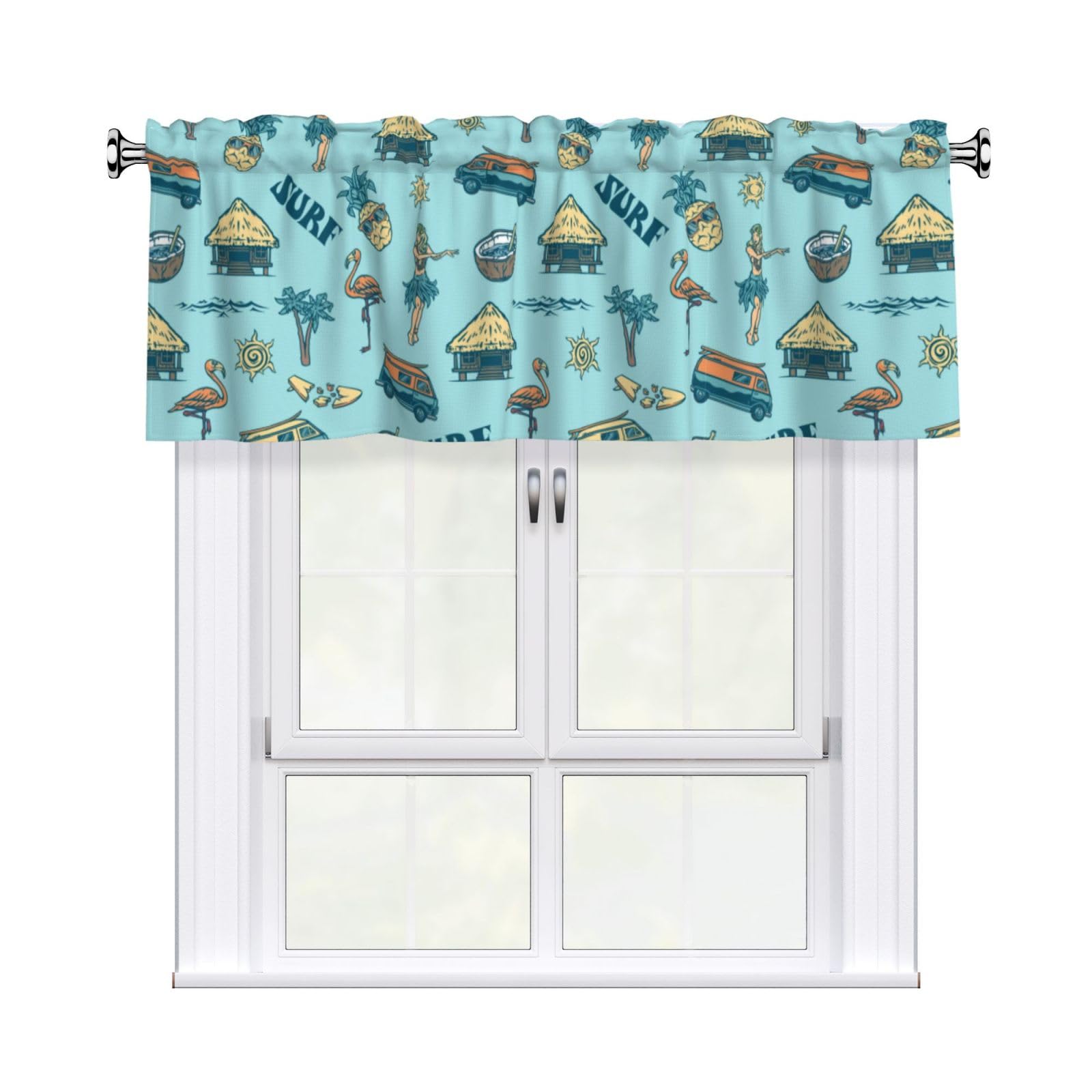 Noble Ren Hawaii Surfing Flamingo Short Curtain Valance 54x18in For Kitchen Bathroom Cafe Living Room Decoration