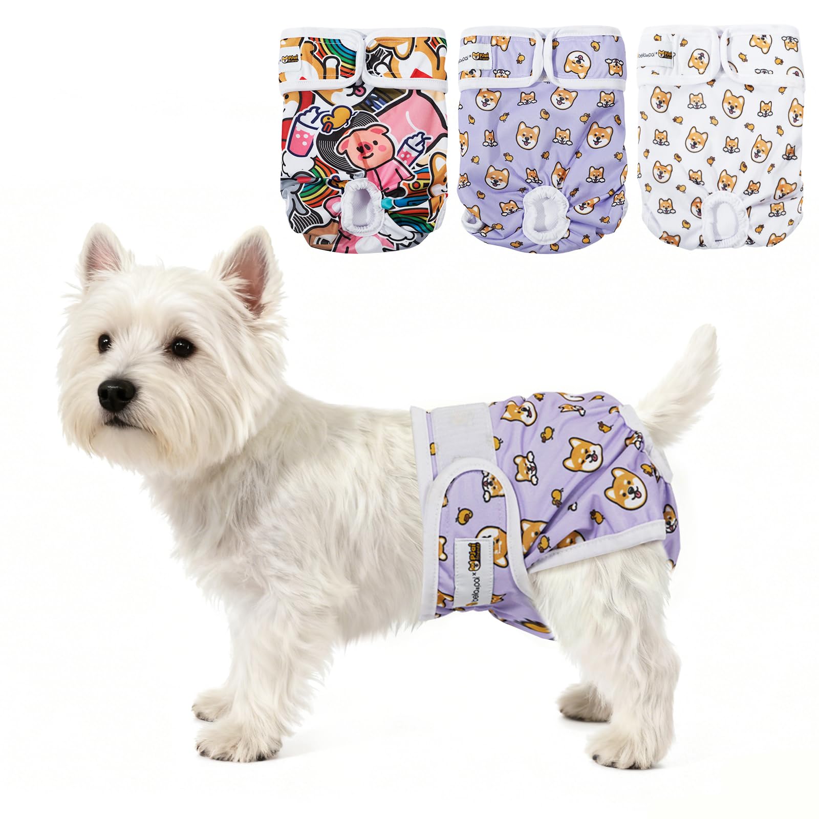 BELLA & PAL Dog Nappies Female, Reusable Dogs Period Pants in Season, Washable Doggy Diapers Sanitary Wraps Panties for Small Medium Dogs, Incontinence Super Absorbent Dog Heat Pants, 3 Packs, XS — image 1