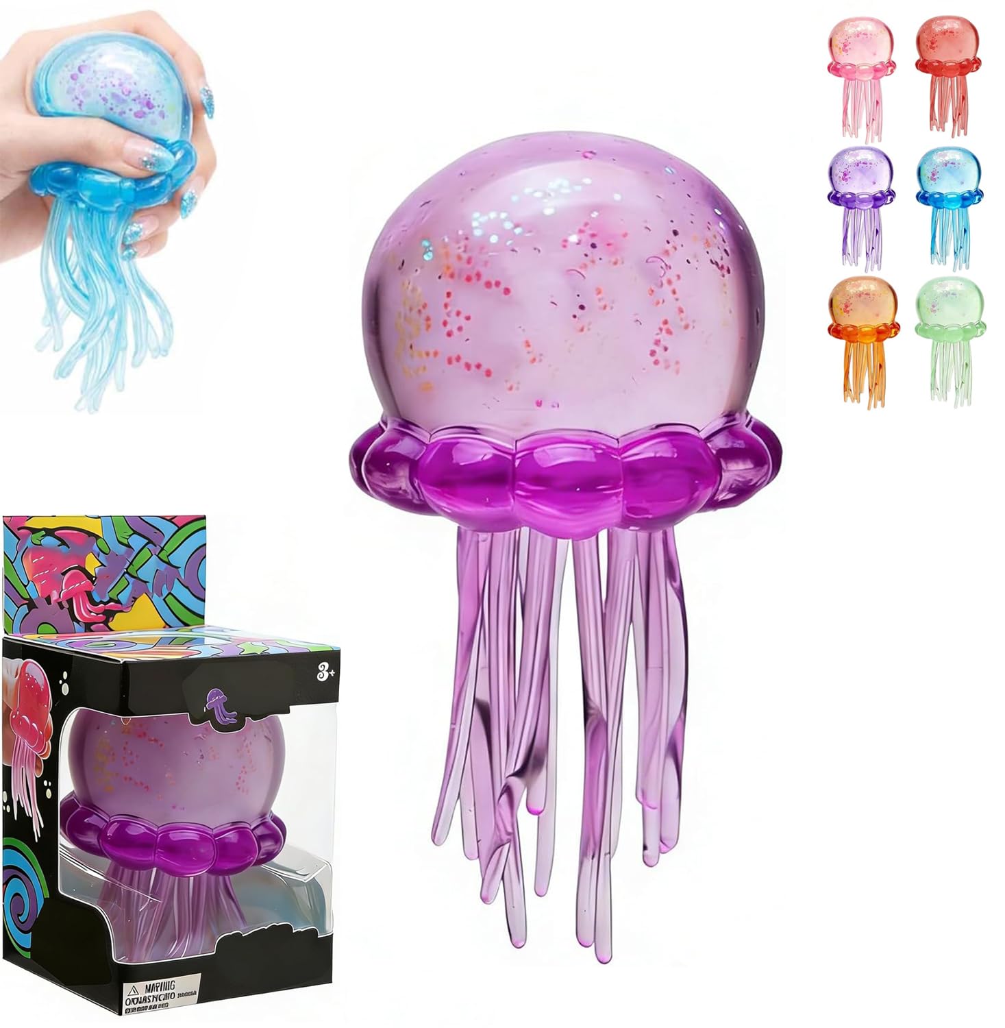 Glitter Jellyfish Squishy Toy, 2026 Stress Relief Fidget Toy for Kids & Adults, Soft TPR Sensory Toy with Wiggly Tentacles, Portable Anxiety Relief Squeeze Ball for Office, School (Blue) — view 12