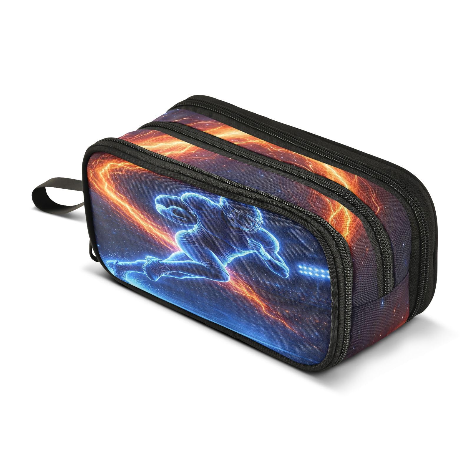 Cosmic Football Player Large Capacity Pencil Case Box Boys Girls Big Stationery Pen Bag Organizer Pencil Pouch Zipper Compartments for School Office