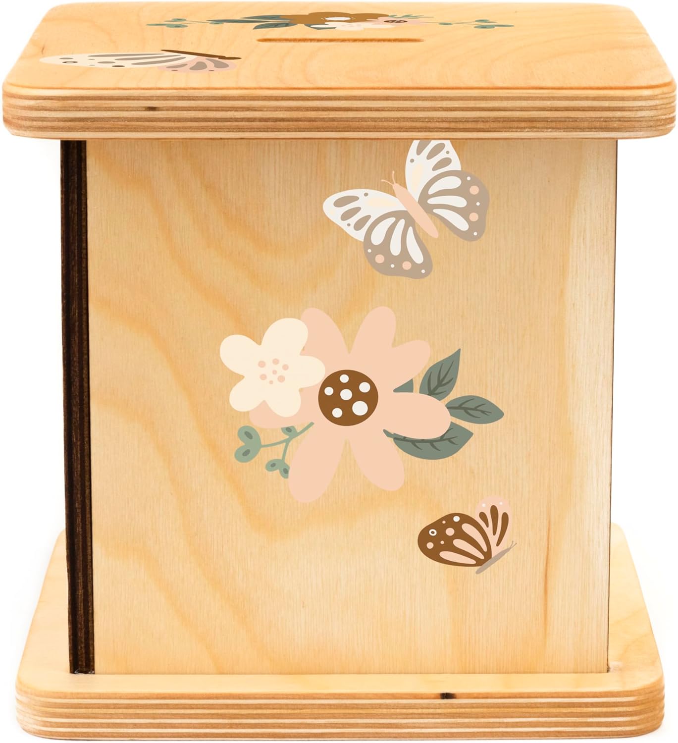 Wooden Piggy Bank for Kids and Adults, Gifts Handmade in USA by BloomOwl, Custom Coin Bank, Saving Banks for Kids, Gifts for Baby Boys and Girls (Butterfly)