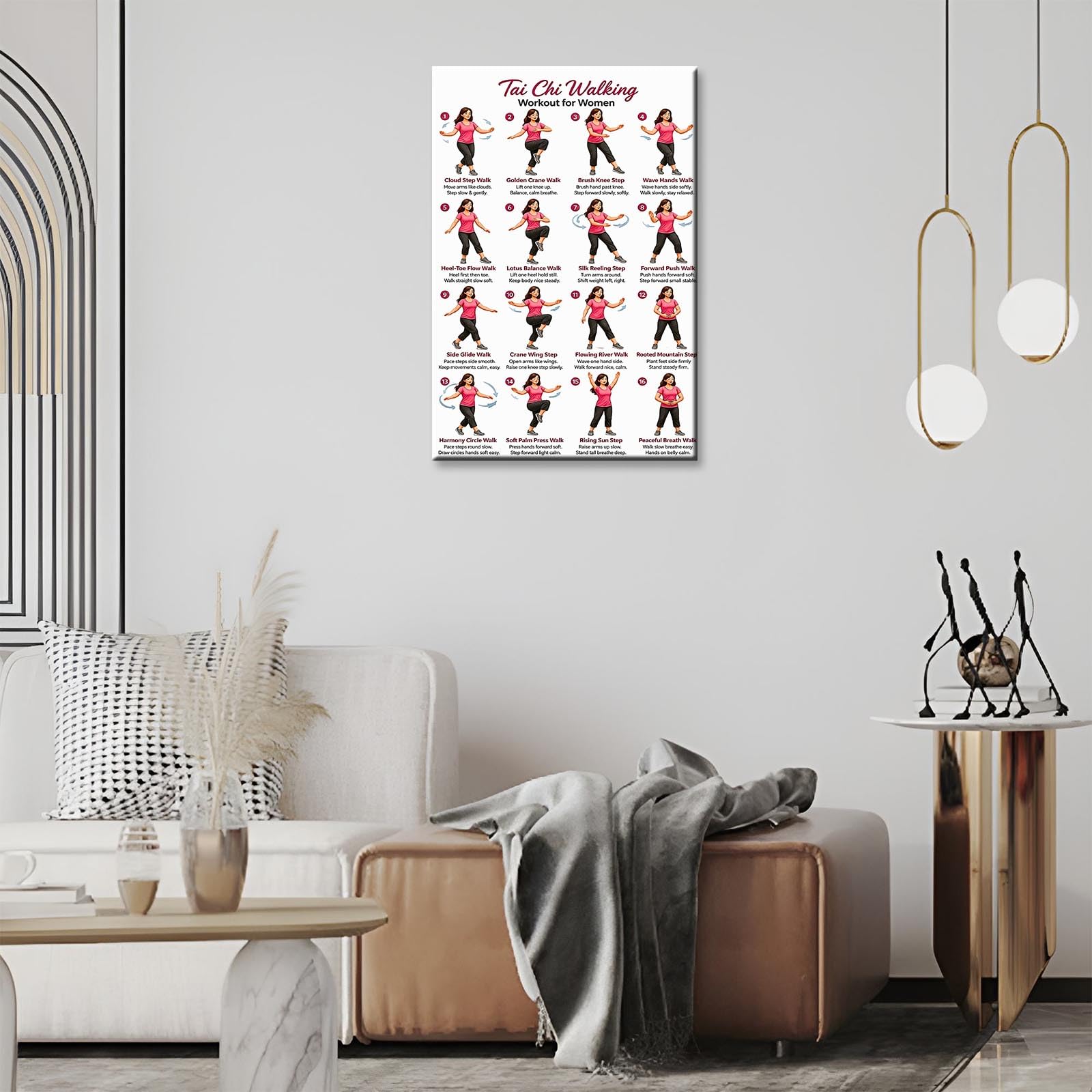 Tai Chi Walking Workout for Women Poster Balance & Mindful Movement Exercise Chart(8x12inchs，Unframed) — view 7