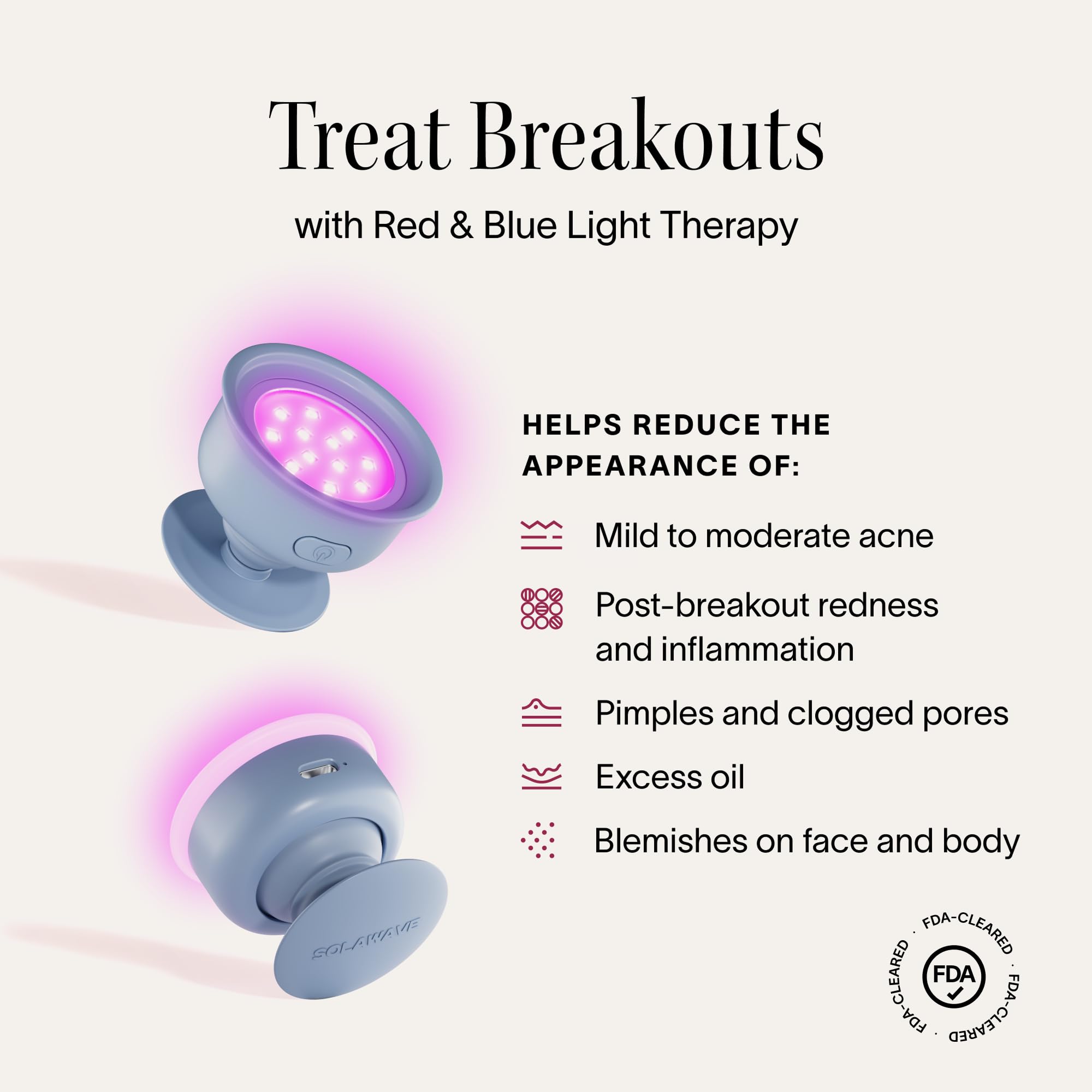 Solawave Bye Acne - FDA-Cleared Blue & Red Light Therapy for Face & Body | LED face wand helps reduce redness pimples zits & blemishes. Non-invasive painless 3-min use prevents future breakou product thumbnail 3