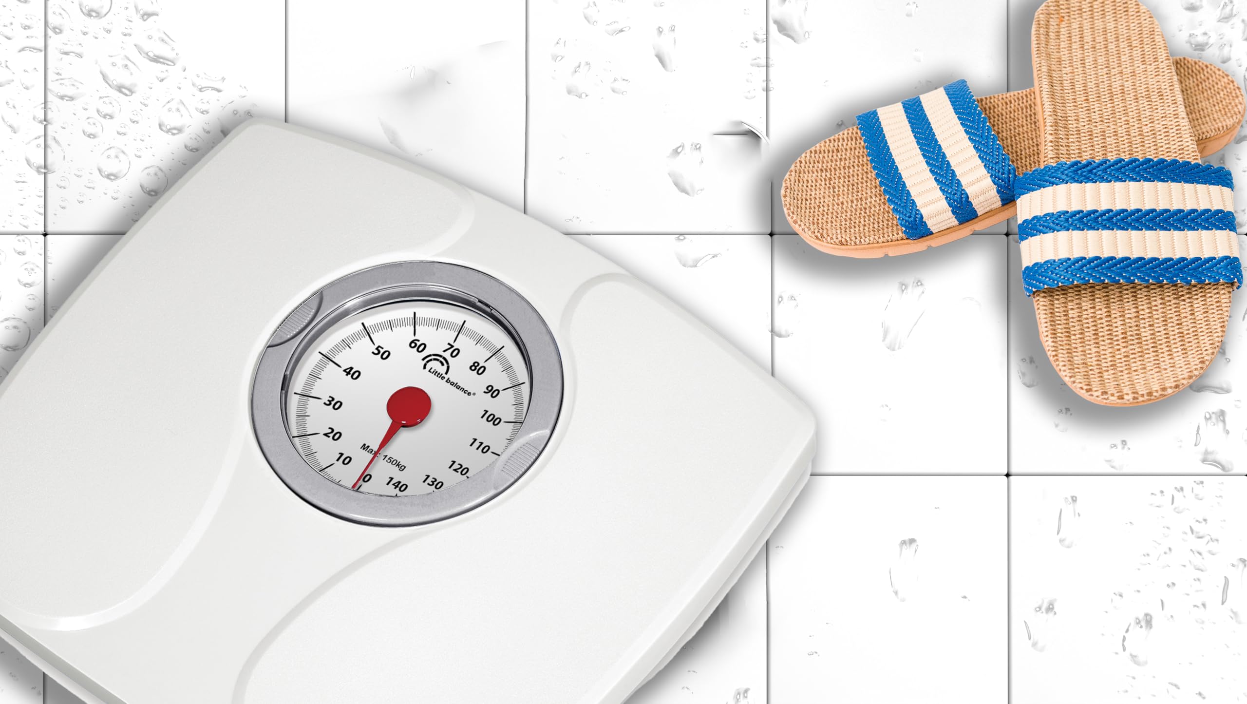 LITTLE BALANCE 8935 Confort 150, Bilancia pesapersone meccanica, Bilancia con schermo XL, Forma compatta, 150 kg, Bianco
