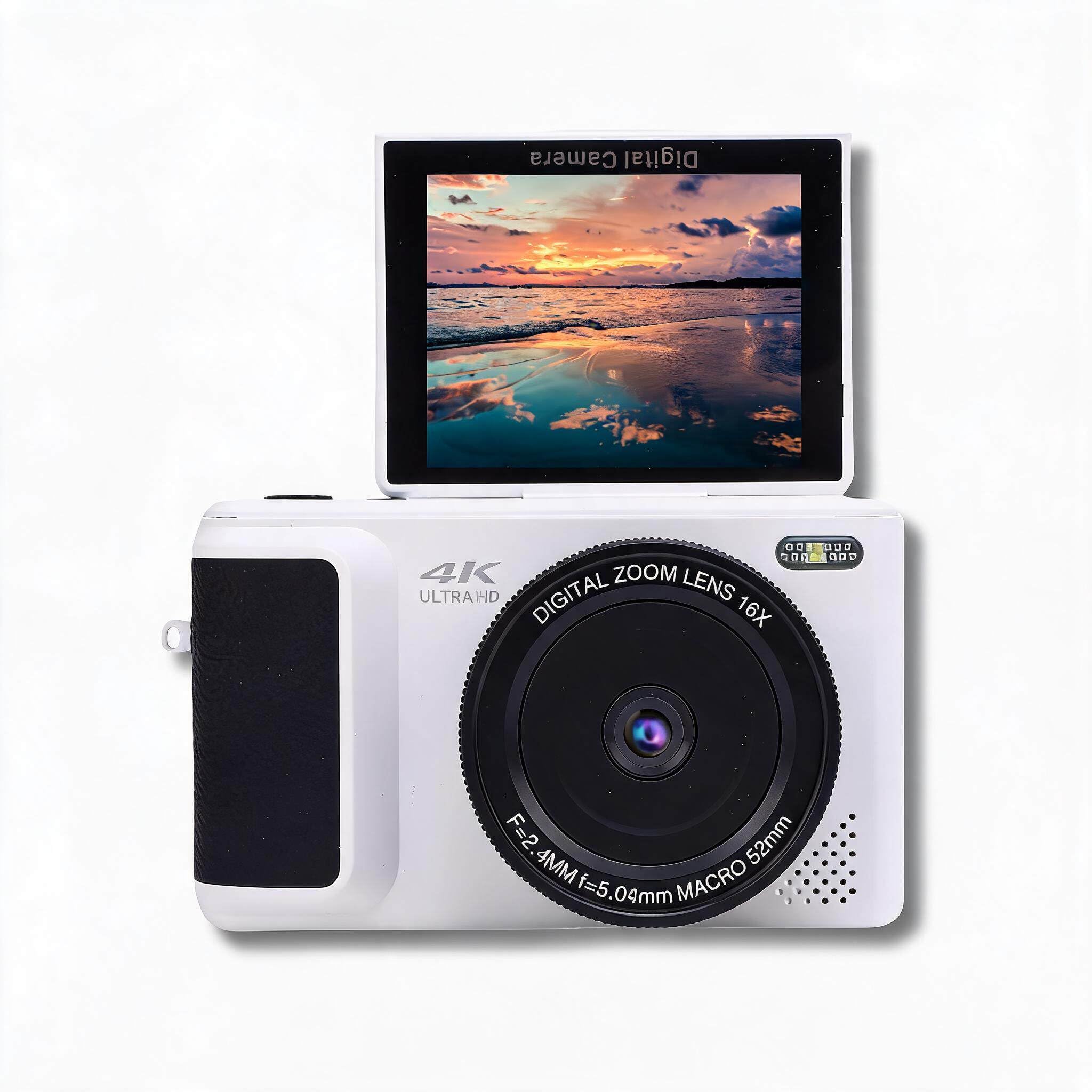 4K Digital Camera for Photography, with 3 180° Flip Screen, 16X Zoom, Digital Zoom Point and Shoot Camara, Compact Vlog Travel Camara, for Beginner (White)-picture-37