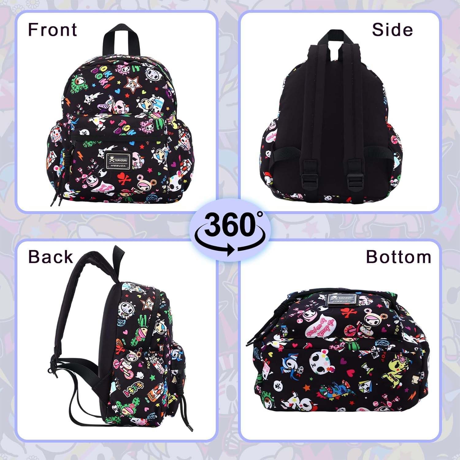 Tokidoki Kawaii Mini Backpack for Women, Light Weight Small Waterproof Backpack Purses, Cute Unicorn Catoon Quilted Casual Daypack for Daily Work & Travel (Black) - Image 3
