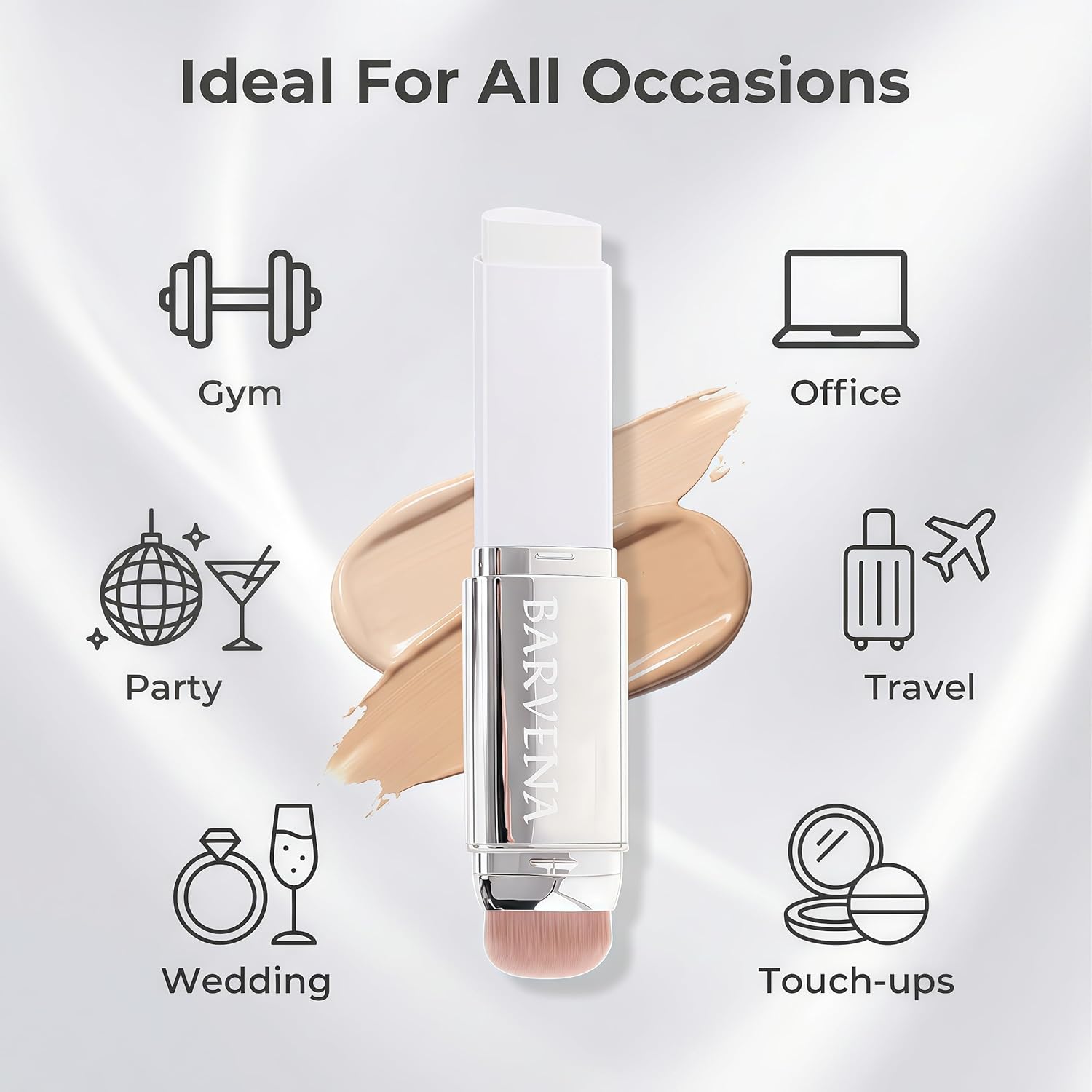 Color Changing Foundation Stick with Brush, 1 Fl Oz, Full Coverage Self Adjusting Makeup for Mature Skin, Travel and Daily Touch-ups