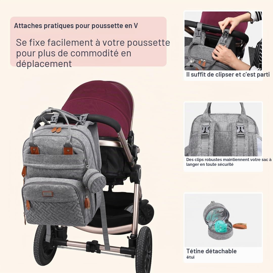 BabbleRoo Sac à Langer Bébé, Sac à Dos à Langer Grande Capacité Déperlant – 17 Poches, Tapis à Langer, Étui à Sucette Amovible, Sangles Poussette, Sac de Voyage Unisexe