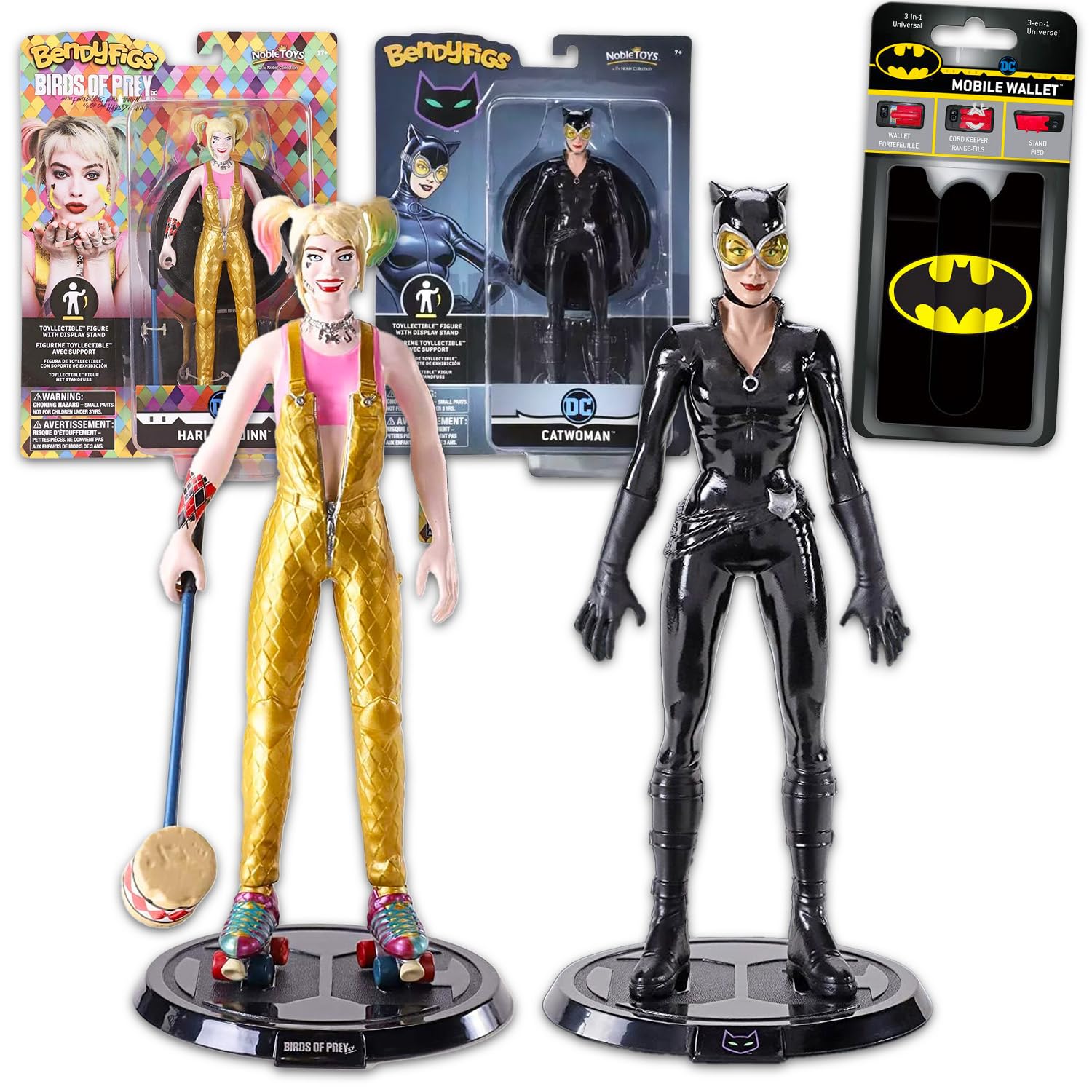DC Comics Zestaw figurek kolekcjonerskich – zestaw z figurkami Catwoman i Harley Quinn Plus więcej | 18 cm Catwoman i Harley Quinn Bendy figurka zabawki