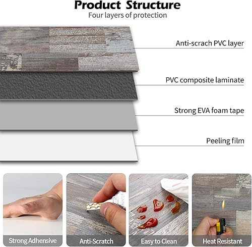 Vista 196 de Paquete de 1 lámina de revestimiento autoadhesivo de 12 x 12 pulgadas, baldosa de pared de PVC para cocina, baño, chimenea, mesa de lavandería o gris