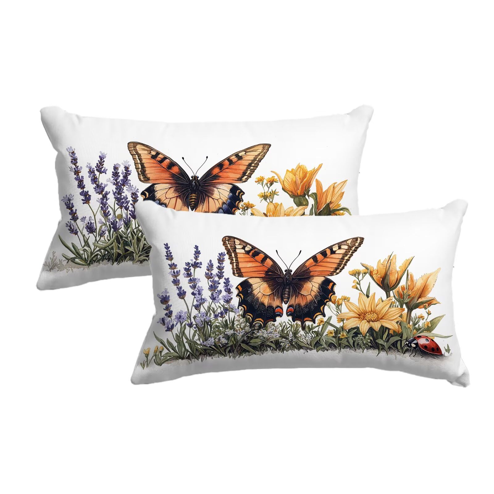 Housse coussin extérieur papillon en lin blanc pour sublimer les chaises de votre jardin