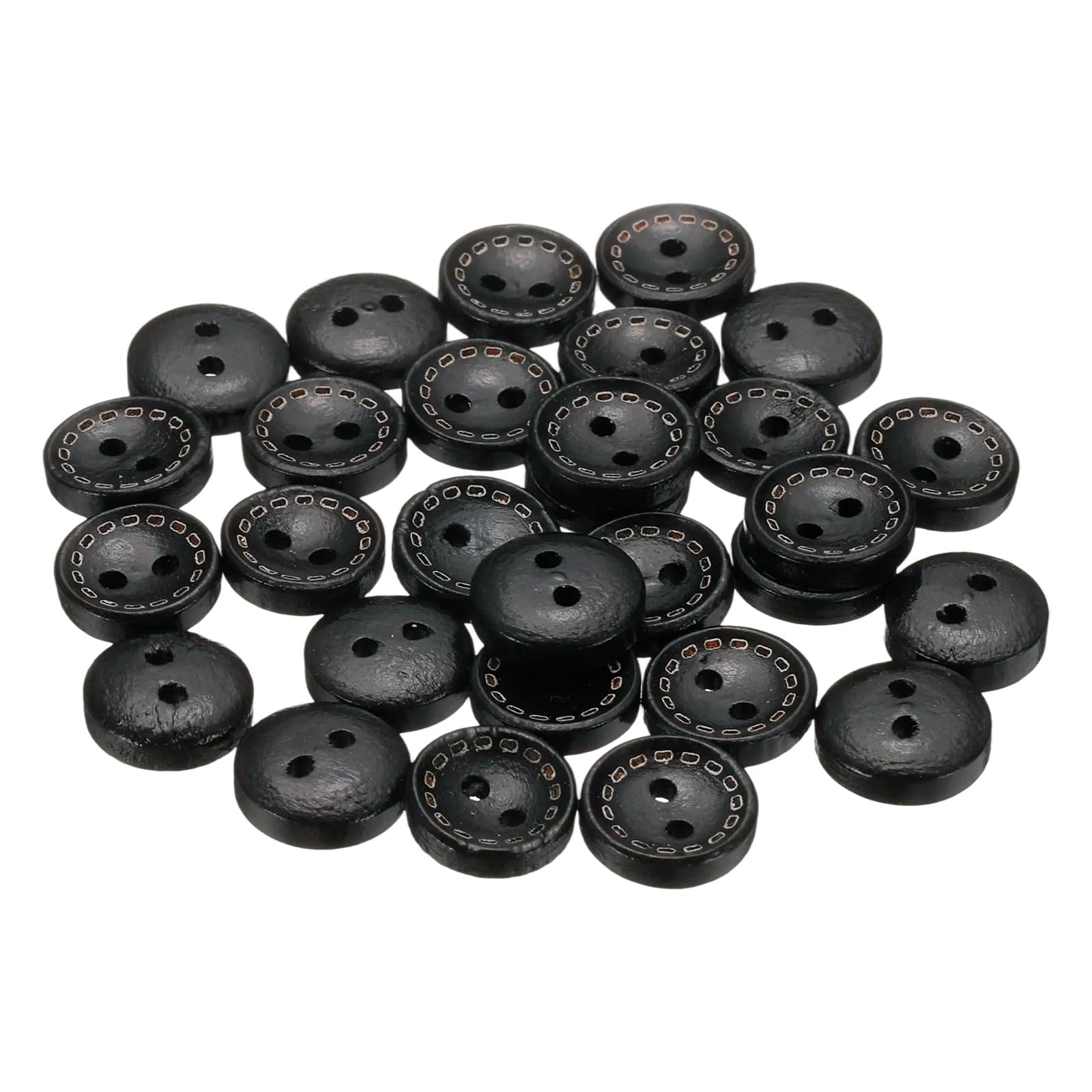 sourcing map 30pcs 18L Wooden Sewing Button 15/32"(11mm) 2 Holes Wood Round Craft Replacement Buttons for Sewing Clothing Pillow DIY Crafts Decoration, Black