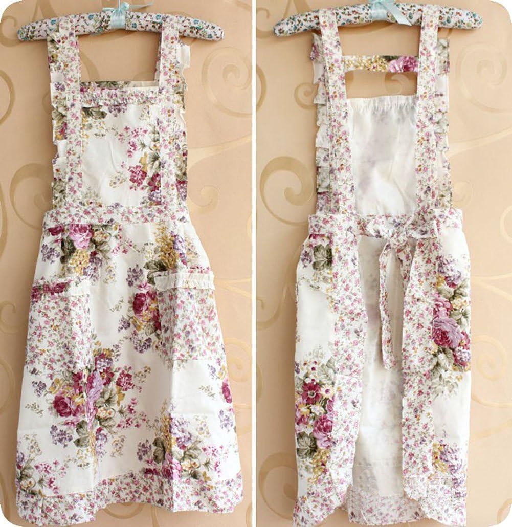 Hyzrz Stylish Flower Pattern Women's Fashion Floral Cotton Chef Cooking Cook Apron Bib with Pockets 17#