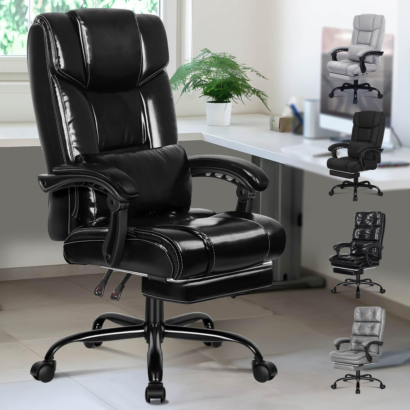 ELFORDSON Office Chair with XL Lumbar Cushion, Computer Desk Chair with ...