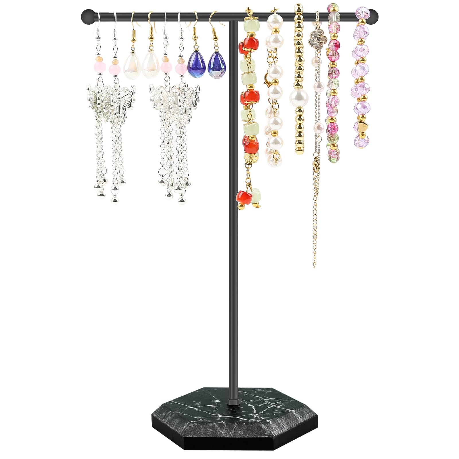 eggigi Jewelry Organizer Tower, T-bar Necklace Holder, Metal Jewelry Organizer for Bracelets, Necklaces, Earrings, Rings and Watches (black+black)