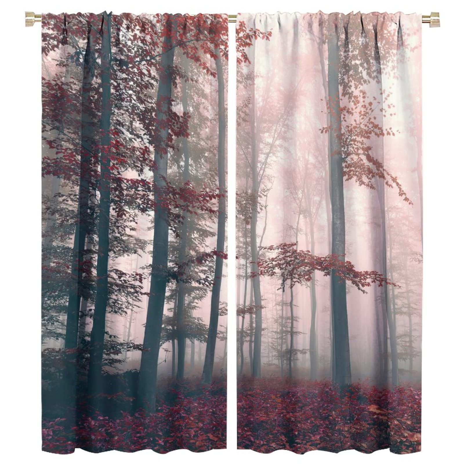 JESTRONRY Forest Blackout Curtains,Mystical Fantasy Woodland Under Heavy Fog Tall Trees Rod Pocket Window Drapes for Living Room Bedroom Kitchen Bathroom Home Decor,2 Panel Set W55xL63in
