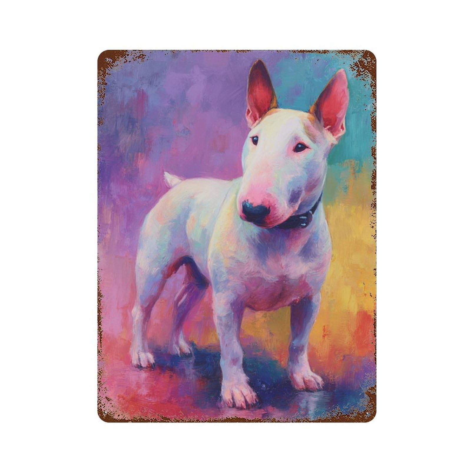 Colorful Bull Terrier Painting-2 Vintage Metal Tin Sign 15.7"x11.8", Farmhouse Wall Decor for Patio, Garden Room And Bar Decor