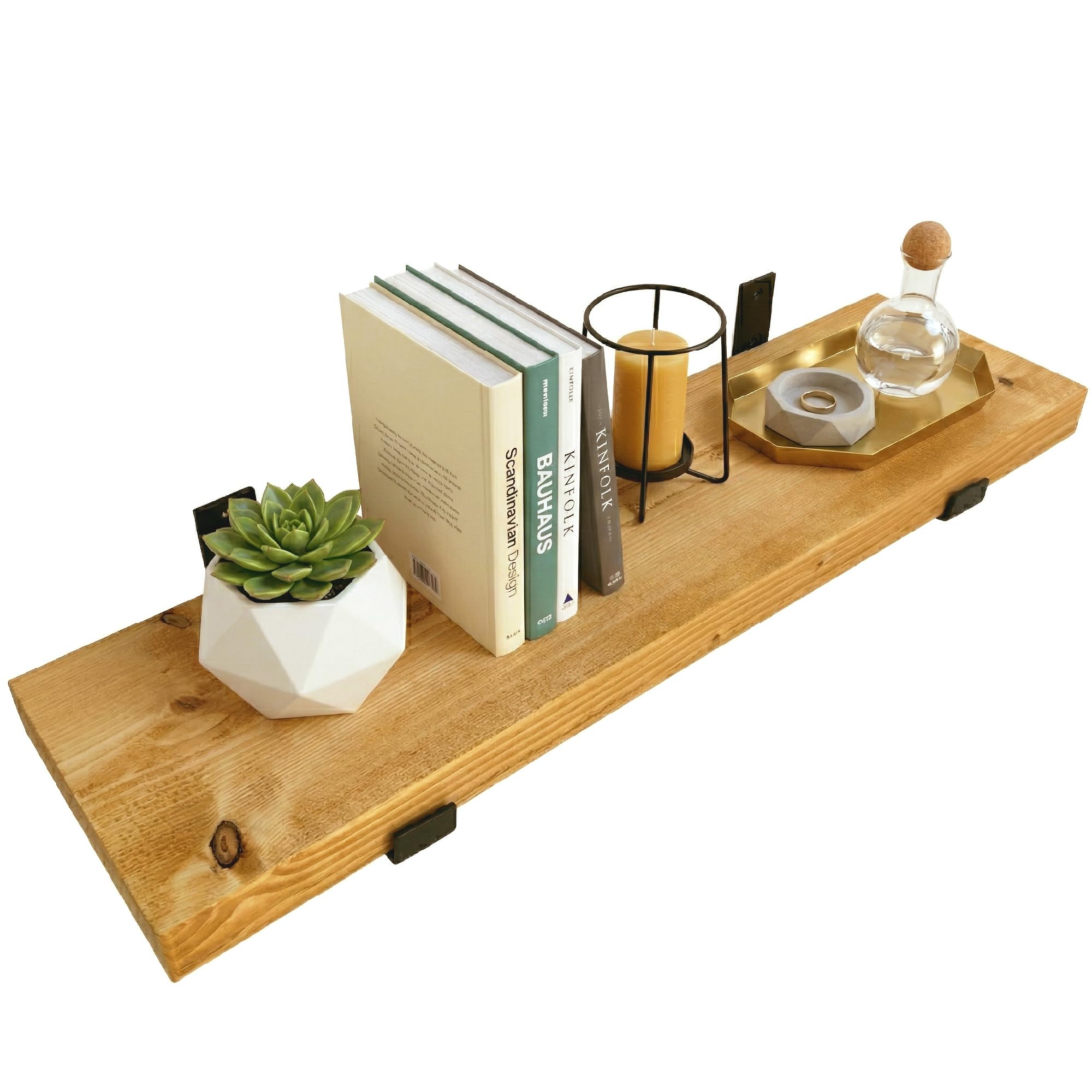 Top Notch Home & Living Handcrafted Rustic Wooden Wall Shelf, Incl 2 Up Brackets, Wood Shelves Made in the UK from Solid Timber, Heavy Duty for Kitchen, Bathroom & Living Room