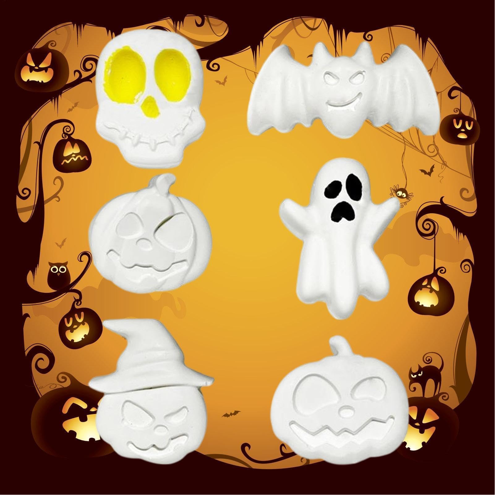 Figuras de yeso en blanco para pintura de Halloween - Calabaza sin pintar, fantasma, adornos artesanales para niños y adultos, ideal para salas de clase, actividades de hogar y fiestas