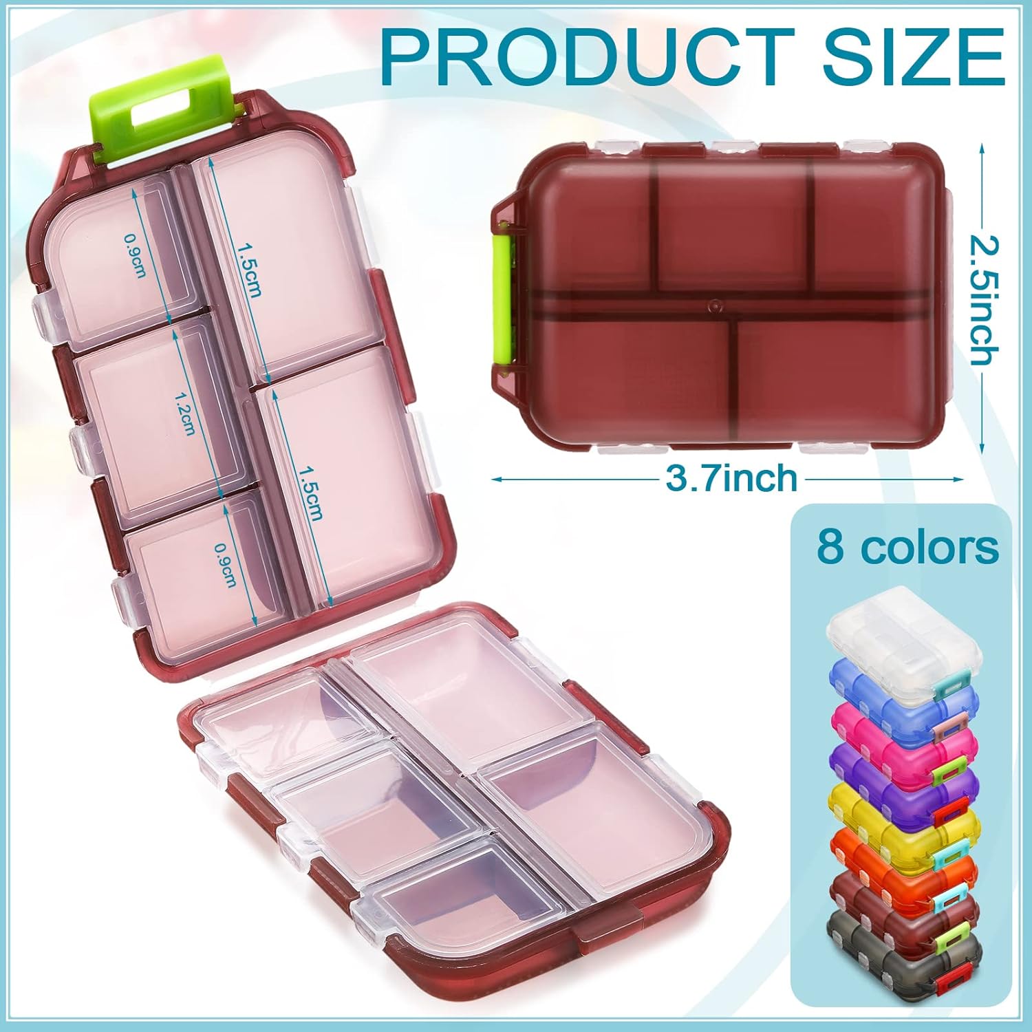 Mumufy 32 Pcs Travel Pill Organizer Bulk 10 Compartments Pocket Portable Pill Case Daily Box Dispenser for Vitamin Fish Oil Compartments Different Medicines, 8 Colors