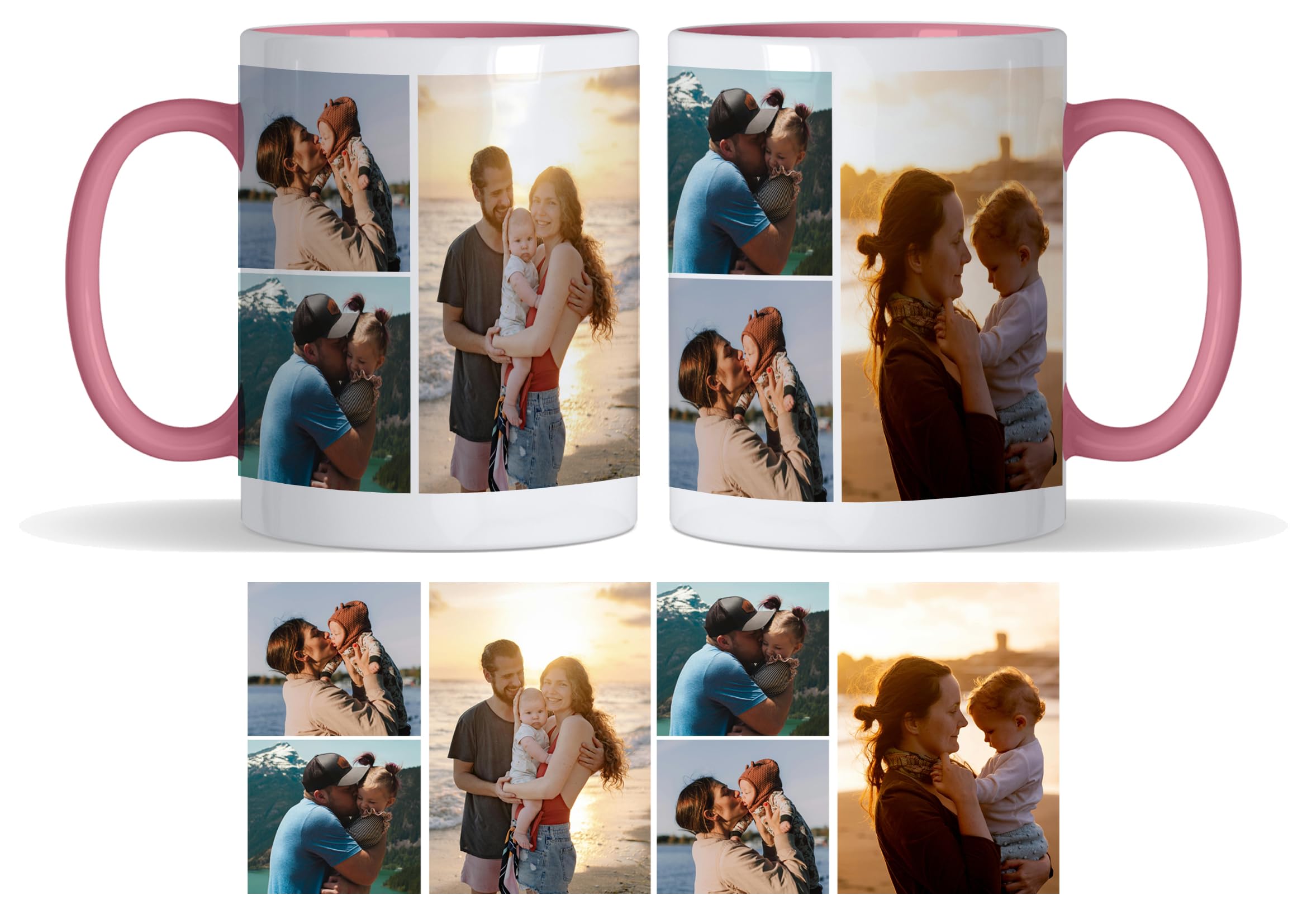 Personalised with Two Photos/Multi Photo Printed Collage Mug Memorable Gift Ideas for Family,Friends,Birthday,Any Occasion Novelty Gift Coffee Tea 11oz Inside Coloured Ceramic Mug. (6 Photo, Pink)