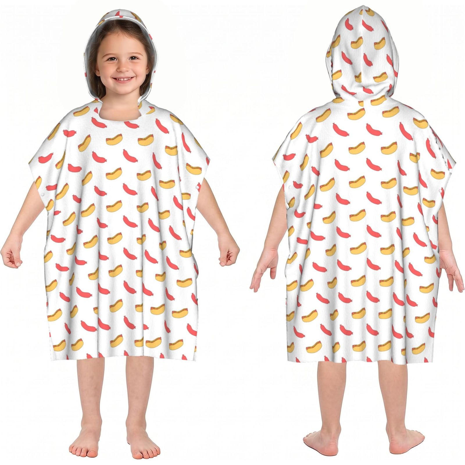 Noble Ren Delicious Hot Dogs Hooded Kids Beach Towels Girls Boys Swimming Coverings Towels Bath Towels, Bathrobes, And Ponchos Absorb Water Quickly And Dry Well