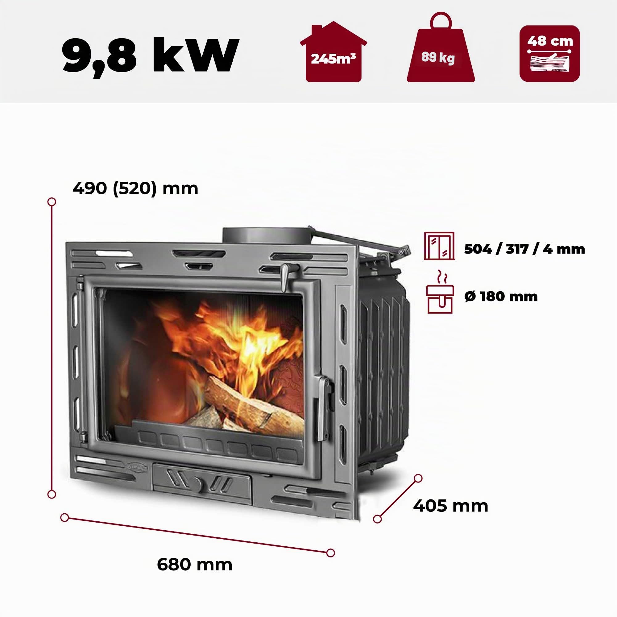 Insert de cheminée à bois en fonte - W9 (9,8 kW) ECO