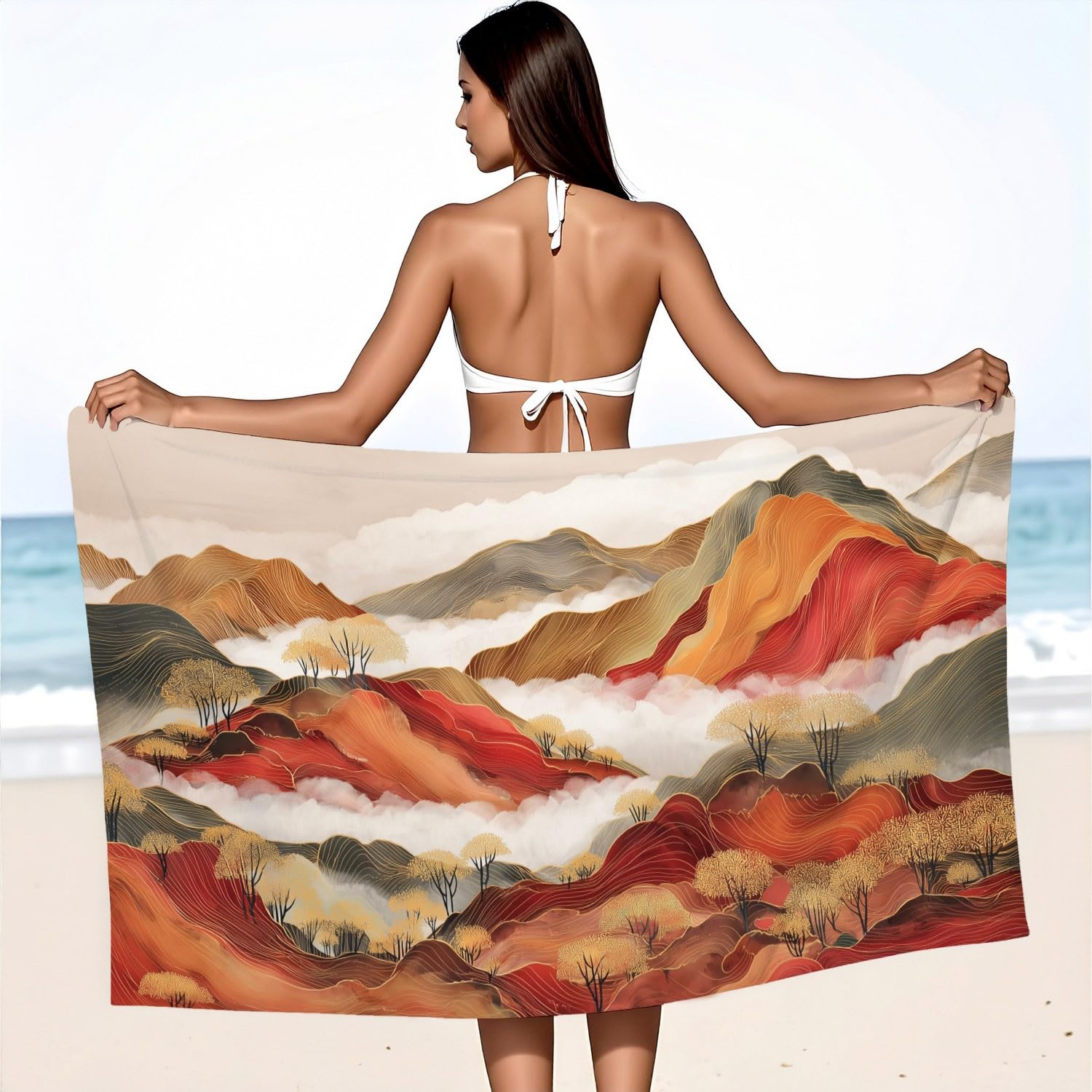 Générique Serviette de Plage Microfibre Traditional Classic, Drap de Plage Luxe Calme Élégant Nature Paysage Montagnes Séchage Rapide Anti Sable & Légère, Serviette de Bain 180 cm x 160 cm Accessoire