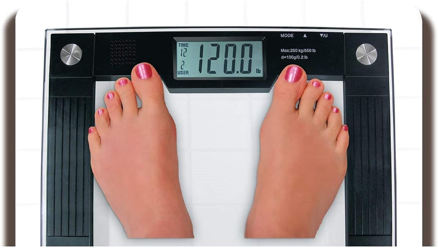 Ideaworks JB5824 Extra Wide Talking Scale-Visual & Voice Display Scale- 550 Pounds Max-Tamper Glass-Extra Wide Width-Large LCD Display-Tap On & Off Auto Function