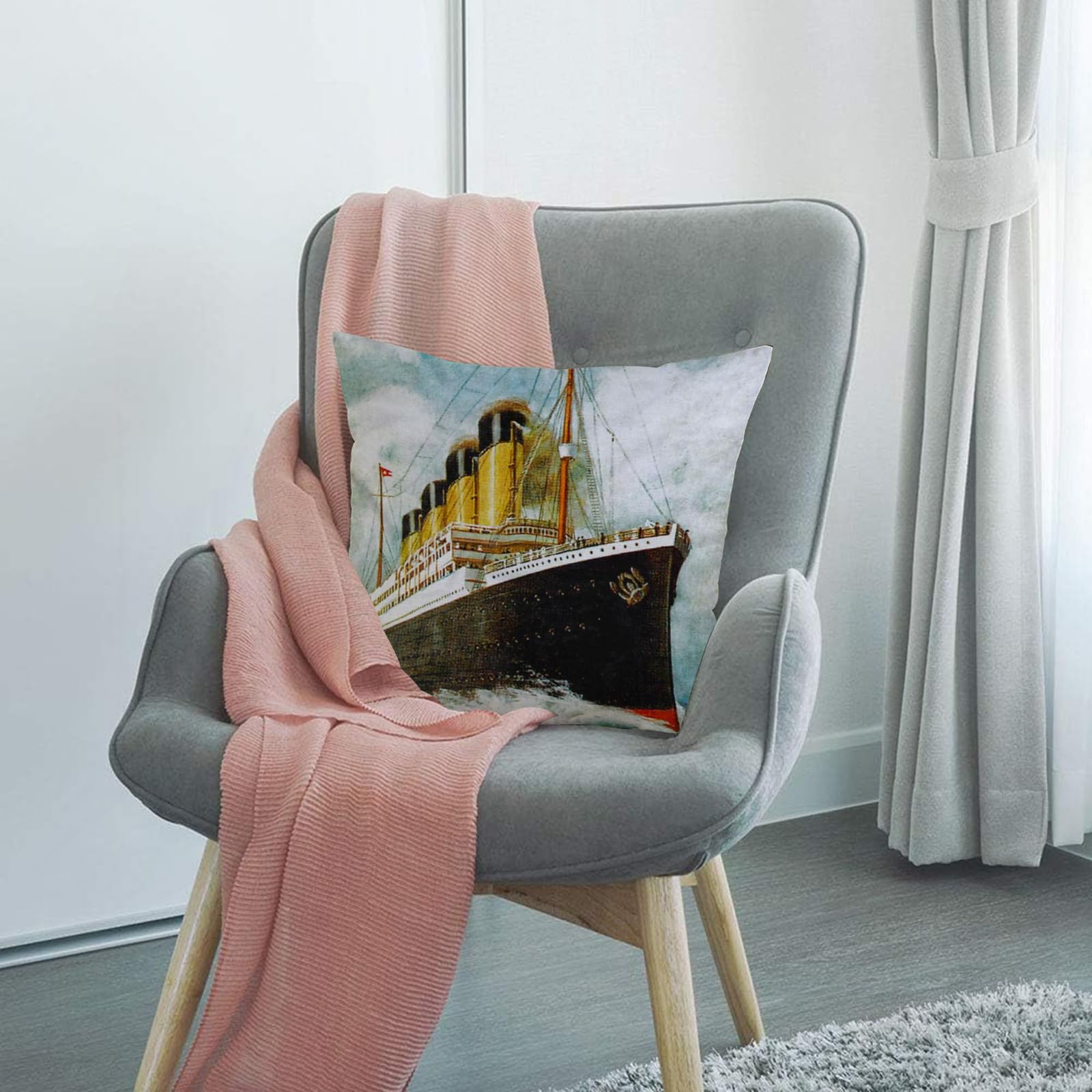 AOKLEY Throw Pillow Cover Suike Luxury Vintage Ocean Rms Titanic Throw Pillowcase Cushion Cover for Home Couch Bed Sofa Decor, 20x20 inch.
