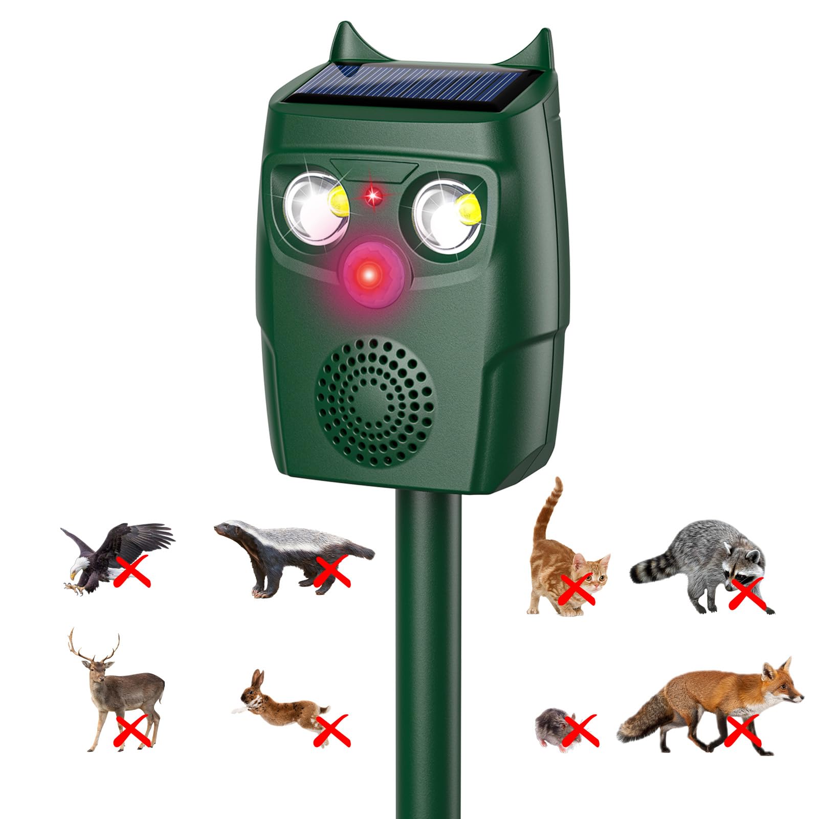 Ultrasonic Animal Repellent Outdoor, Solar Power Cat Rodent Raccoon Repeller, Squirrel Skunk Control Device with Motion Sensor and FIashing Light, Waterproof Rabbt Snake Deterrent for Outdoor - 1
