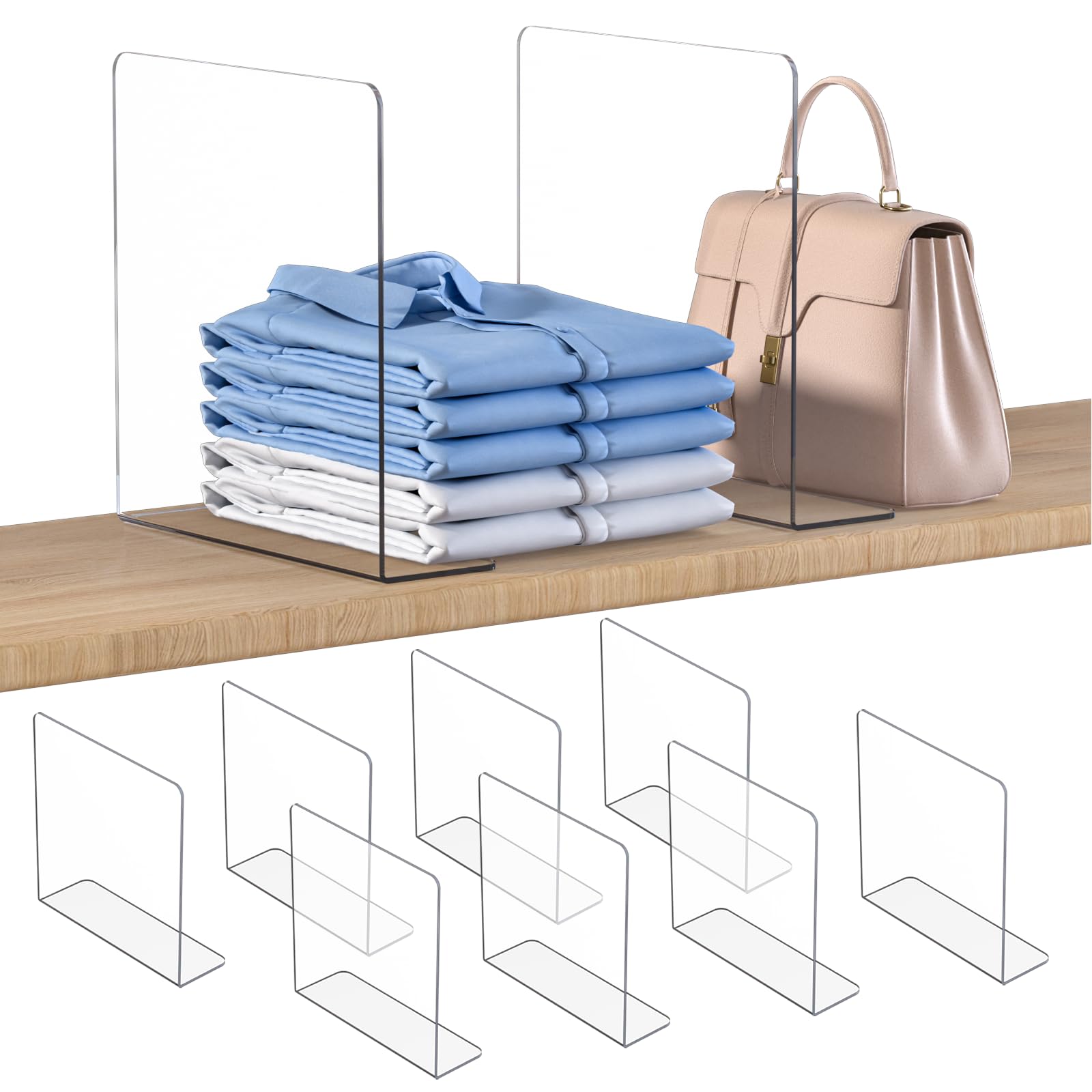 OKPOW Shelf Dividers Closet Organizer - 12" Tall X 11.8" Deep Acrylic Clear Sturdy Separate for Clothes Purse - Adjustable Space Saver Easy Install