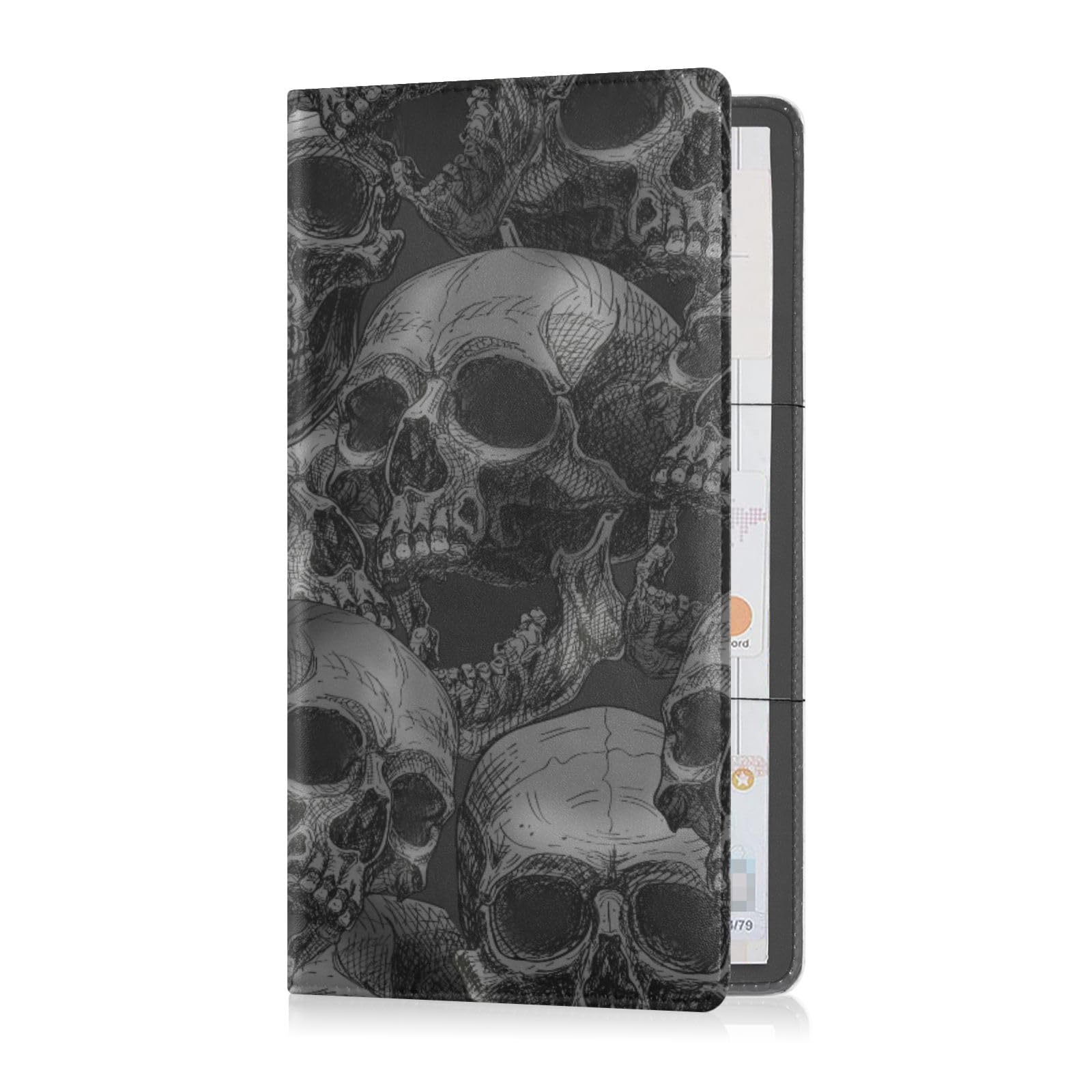 Car Registration and Insurance Card Holder Skull Halloween Black Horror PU Leather Vehicle Glove Box Organizer Document Wallet Accessories Case
