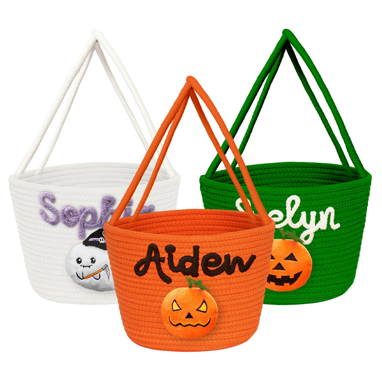 Artiglow Custom Halloween Basket for Kids, Personalized Trick-or-Treat Bucket with Name, Embroidered Woven Spooky Pumpkin Candy Basket, Halloween Costume for Boys and Girls, My First Pumpkin