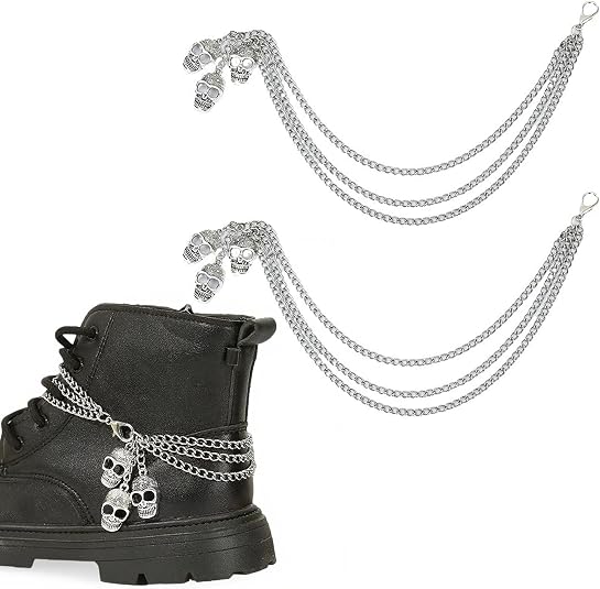 Nojess 2Pcs Punk Goth Shoe Chains Skull Boot chains Skeleton Hand Shoe Charms Shoes Sneakers Martin Boots Accessories Stuff