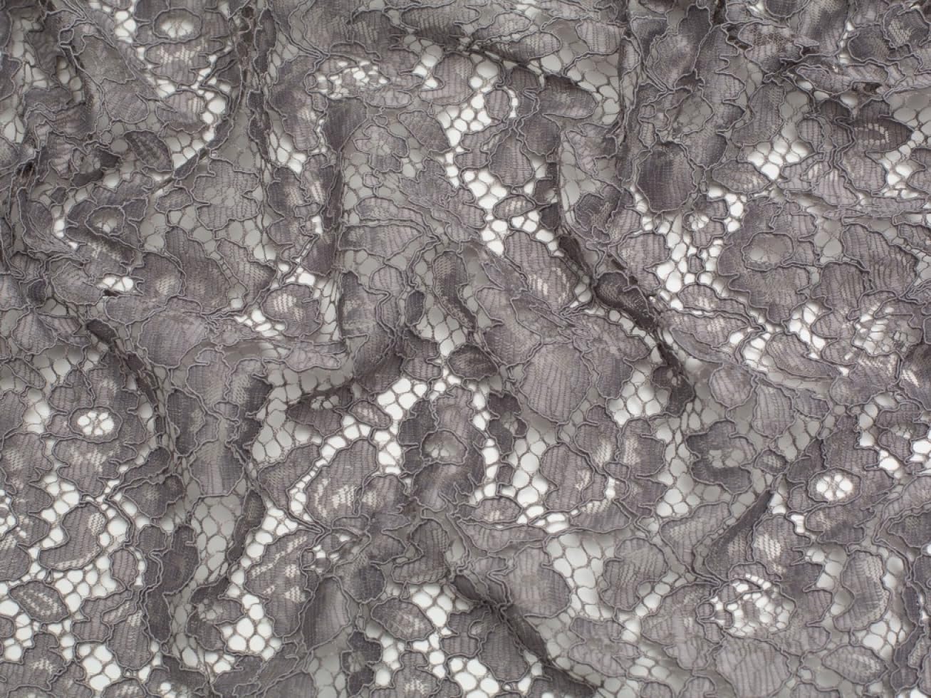 Minerva Silver Grey Corded Lace Fabric - Per Metre