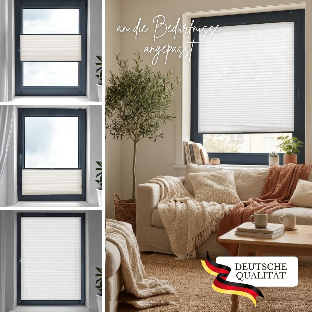 Home-Vision Premium Plissee Klemmfix Graphit B95 x H200cm Profil Anthrazit | Ohne Bohren Sonnenschutz & Sichtschutz Faltrollo Easyfix Klemmträger für Fenster und Tür