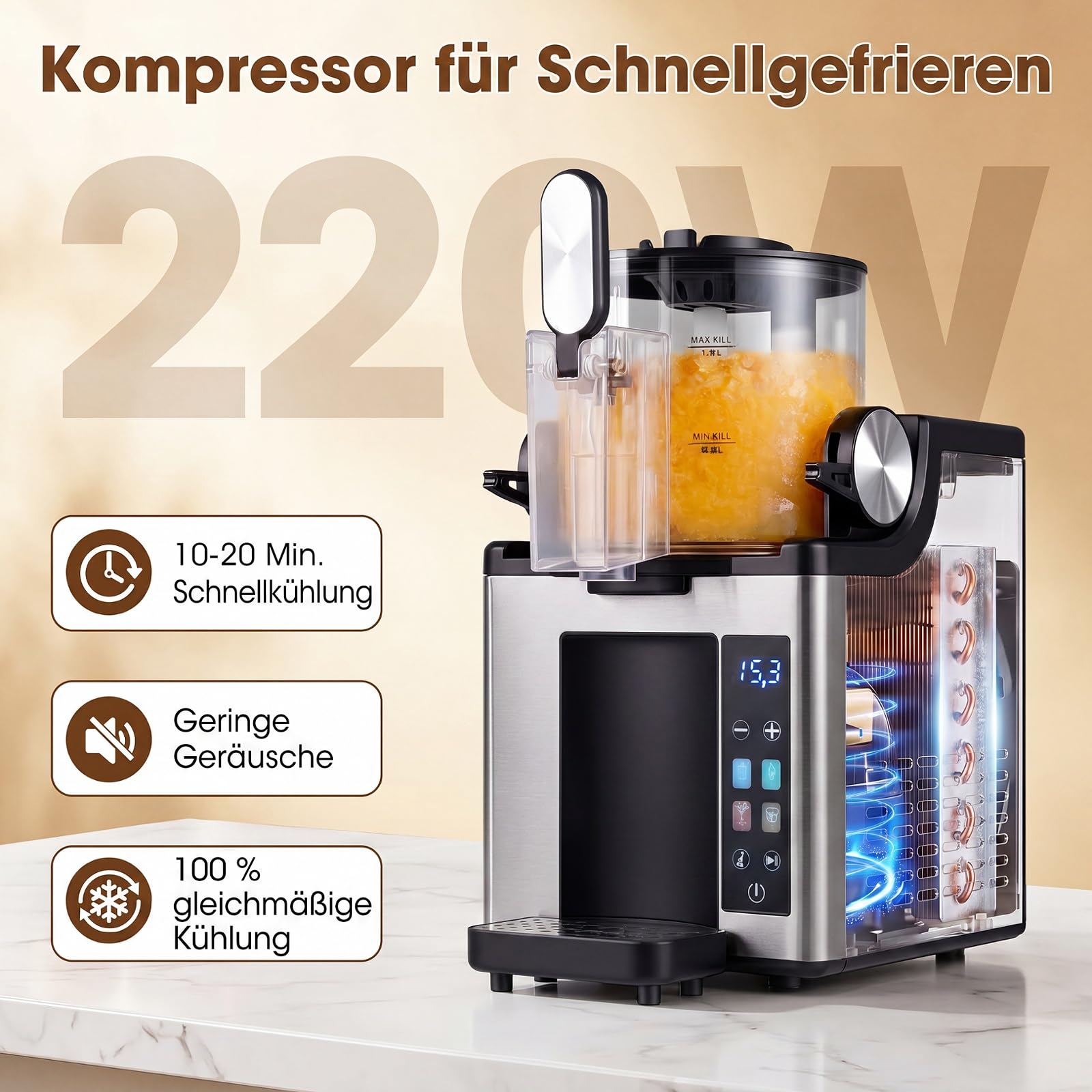 COSTWAY 1,5L Slush Maschine, kein Eis erforderlich | Slusheis Eismaschine mit LED Touch Steuerung, 4 Modi & Selbstreinigung, für Slush, Softeis, Frappés & Frozen Cocktails
