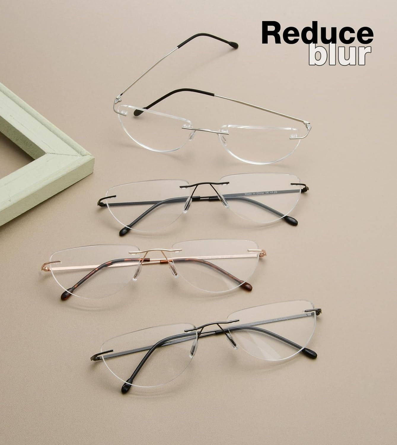 Rimless Lightweight Reading Glasses for Women and Men