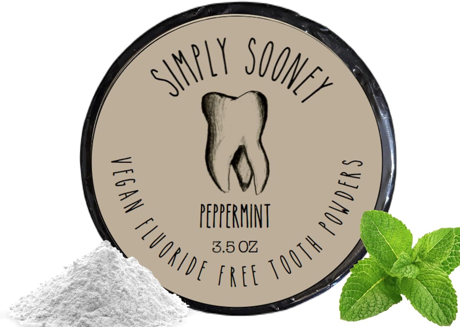 Simply Sooney Vegan Fluoride-Free Tooth Powder | Organic Peppermint Oil, Natural Whitening, Stronger Teeth, 3.5oz BPA-Free Jar